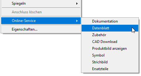 Kontextmenü zum Aufrufen der Online-Services