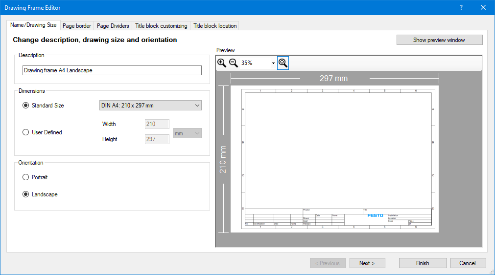 Drawing frame editor 