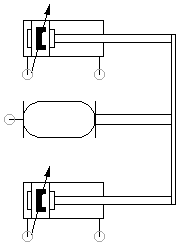Fluidic muscle with two double acting cylinders